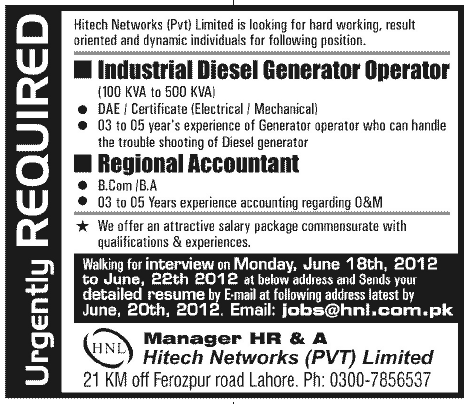 Industrial Diesel Generator Operator and Accountant Job