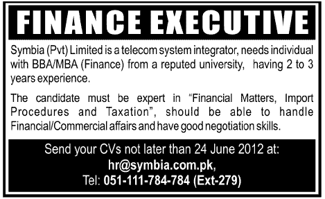 Finance Executive Job at Symbia (Pvt) Ltd.