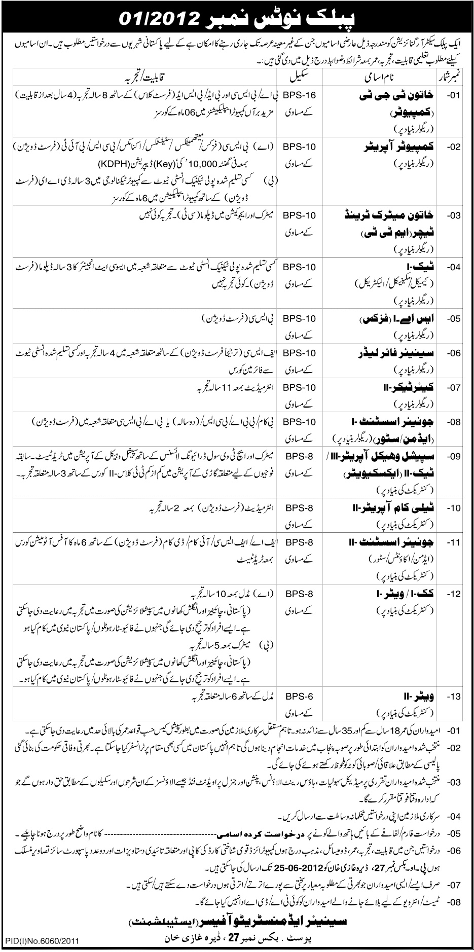 Technical and Admin Staff Required by a Public Sector Organization