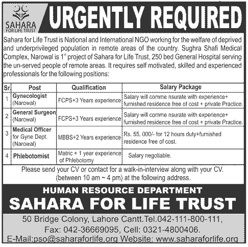 Sahara for life trust lahore job opportunities