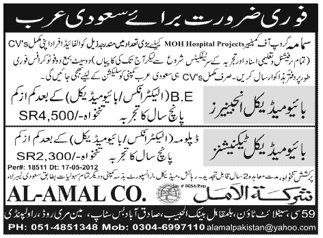 Bio Medical Engineers and Technicians Required