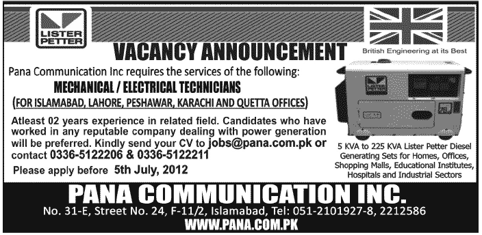 Mechanical and Electrical Technicians Required