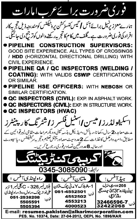 Construction Staff and Quality Control Inspector jobs