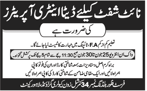 Data Entry Operators Job (Night Shif Only)