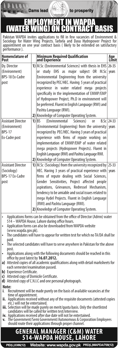 Join WAPDA as Director, Assistant Director (Govt. job)