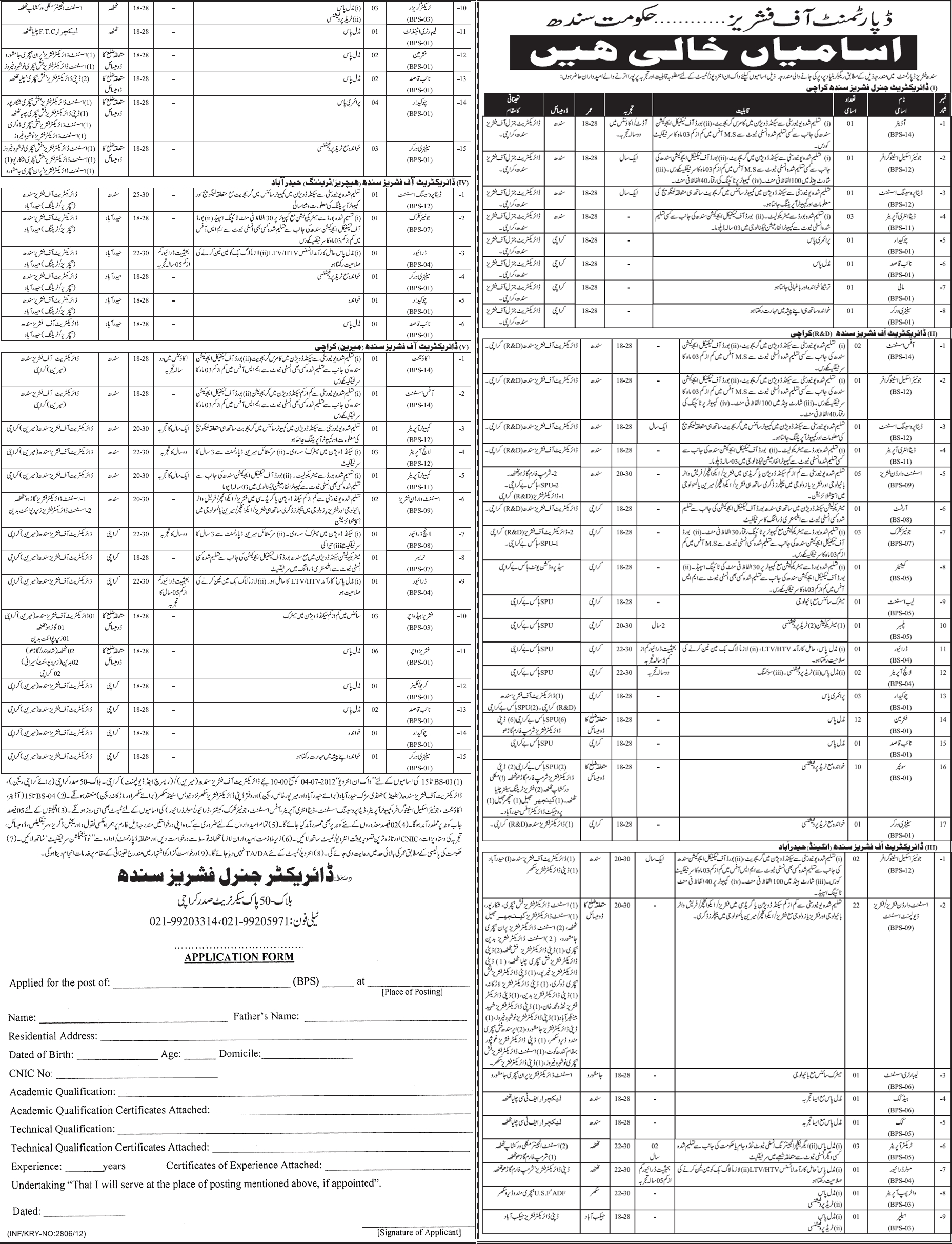Department of Fisheries (Government of Sindh Jobs) (Govt. job)