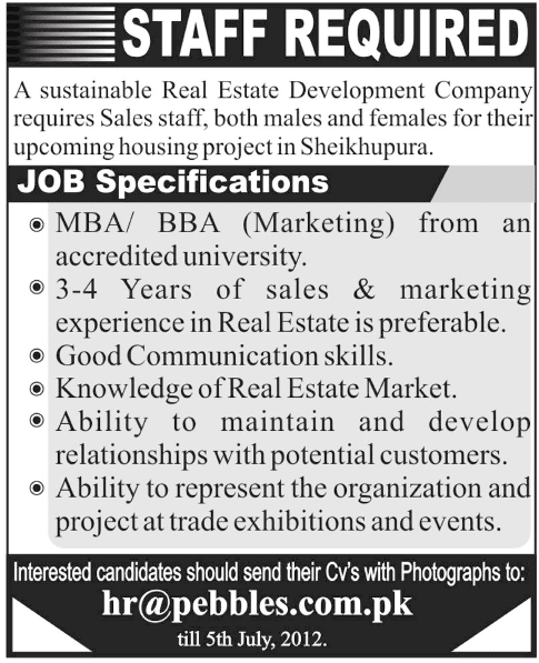 Sales Staff Required at Real Estate Development Company