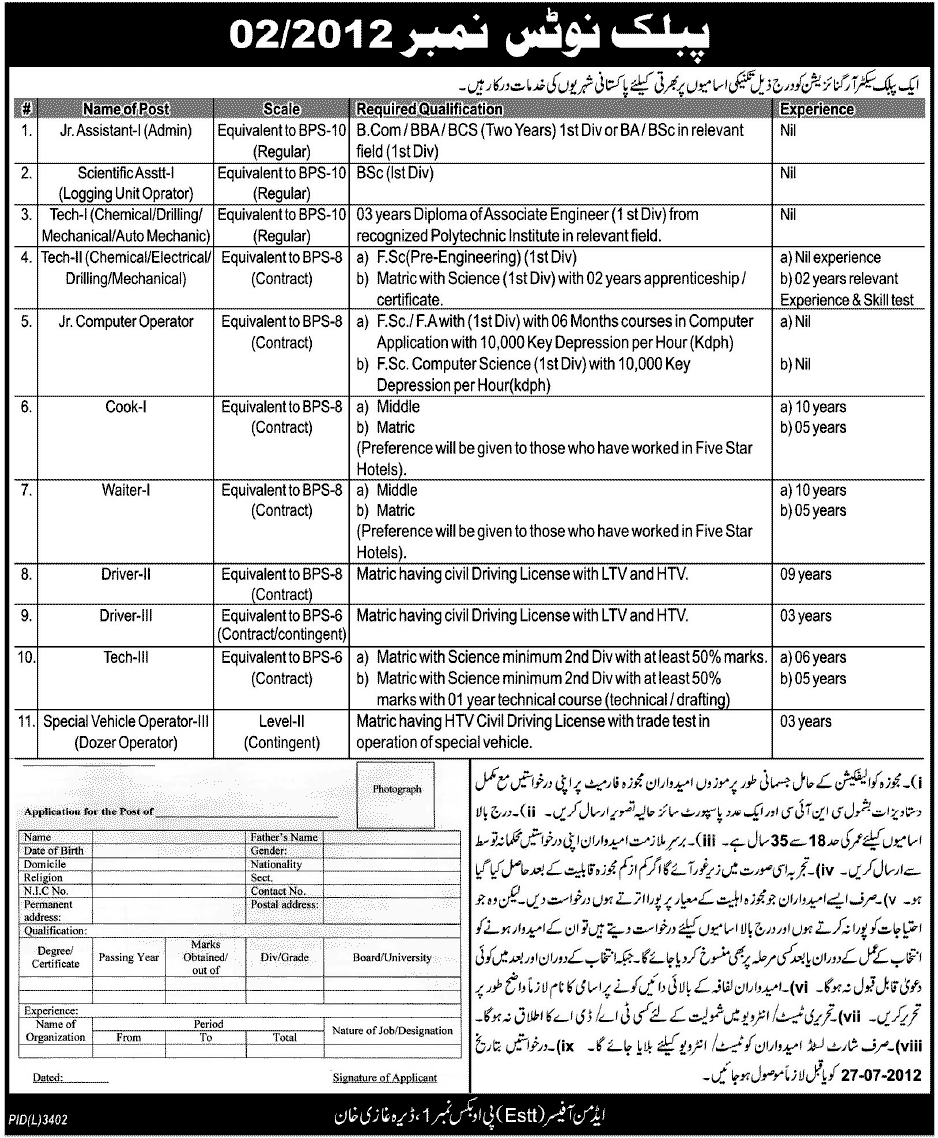 A Public Sector Organization Requires Technical Staff (Govt. job)