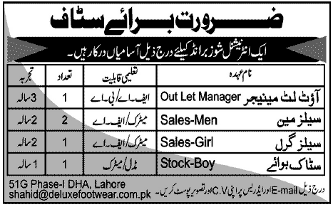 Sales Staff and Manager Required