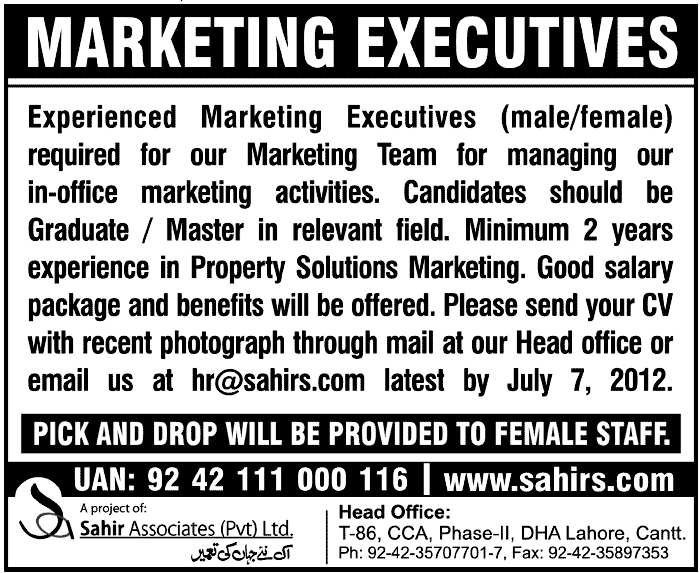 Marketing Executives Required