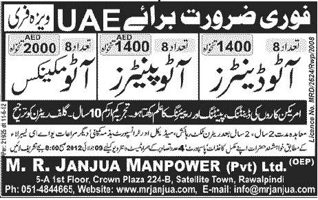 Auto Mechanics & Painters Required for UAE