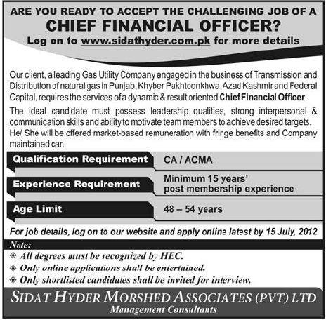 Chief Financial Officer (CFO) Job Under Oil and Gas Sector