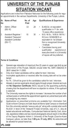 Non-Teaching Faculty Required at University of The Punjab (Govt. job)