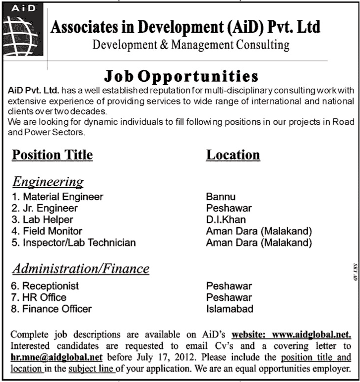 AiD Private Limited Company Requires Engineering and Administrative Staff