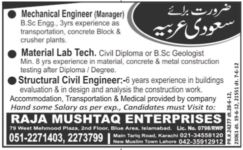 Mechanical and Civil Engineering Jobs