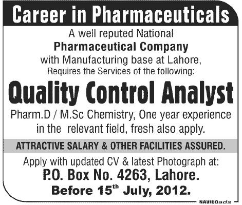 Quality Control Analyst Job at a Pharmaceutical Company