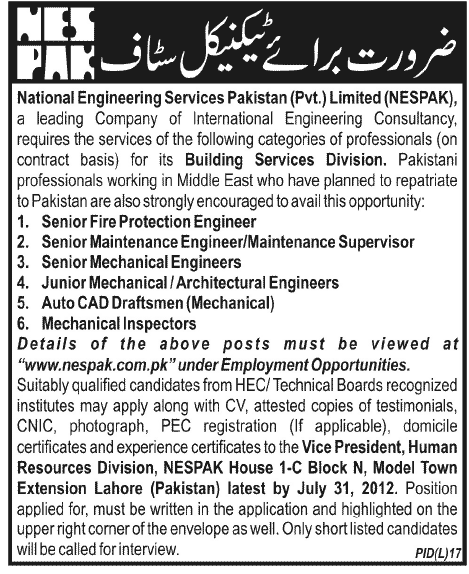 NESPAK Requires Technical Staff (Govt. job)