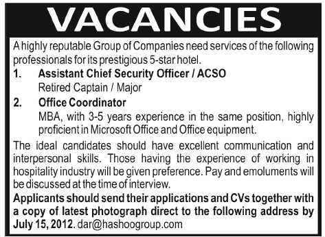 A Reputabel Group of Companies Requires ACSO and Office Coordinator (Private Sector job)