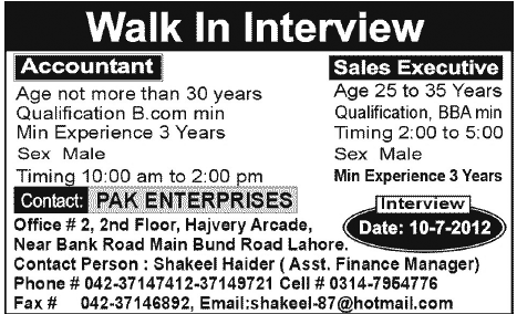 Accountant and Sales Executive Job