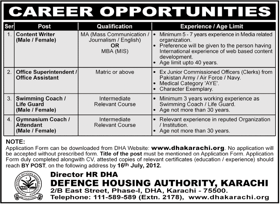 DHA karachi Requires Content Writer and Support Staff