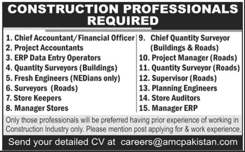 Construction Professionals Required by a Construction Company