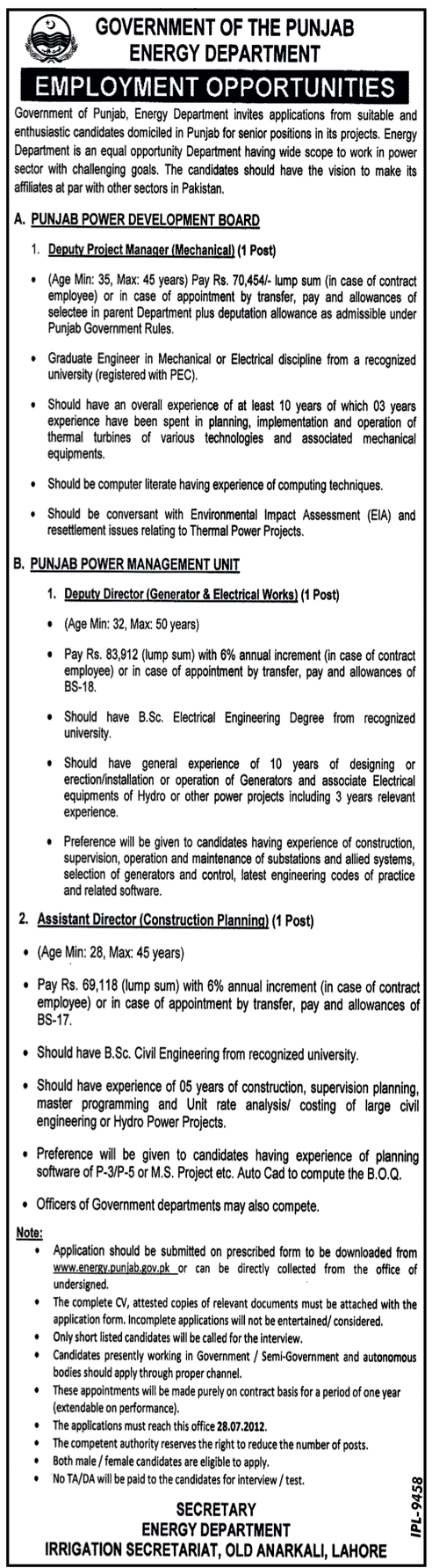 Government of Punjab Energy Department Jobs (Govt. job)