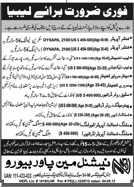 Construction Staff Required for Libya
