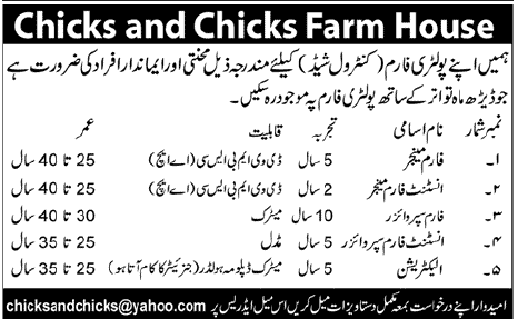 Poultry Staff Required at Poultry Farm (Control Shed)