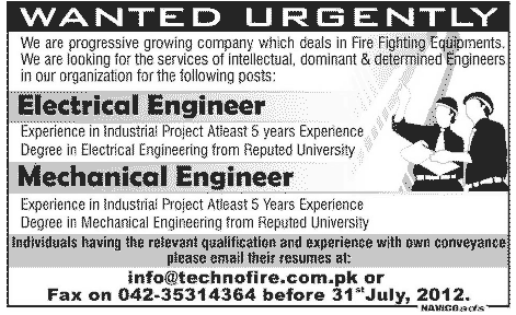 Electrical and Mechanical Engineers Required