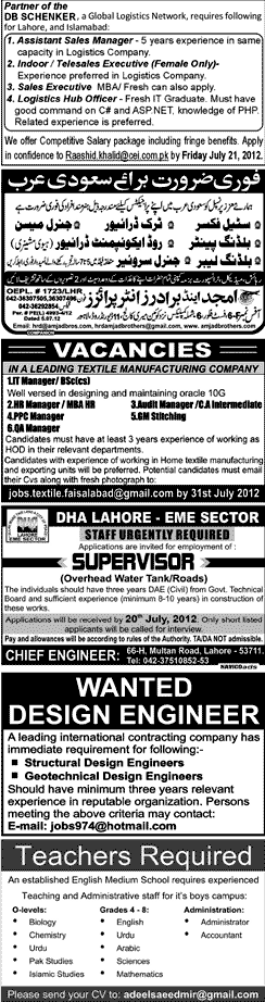 Misc. Jobs in Lahore Jang Classified 1