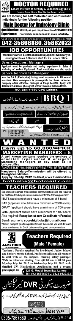 Misc. Jobs in Lahore Jang classified 3