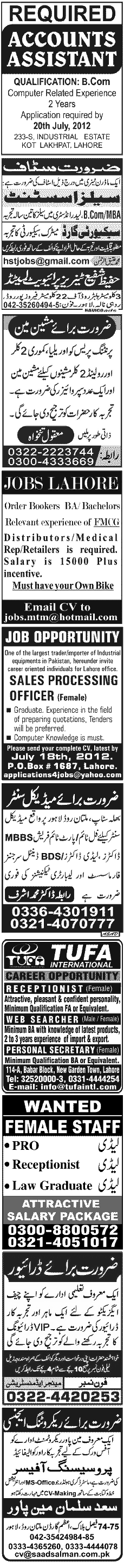 Misc. Jobs in Lahore Jang Classified 5