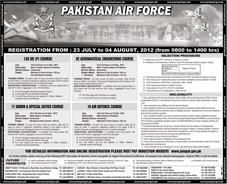 Join Pakistan Air Force Under 136 GDP Course (Government Job)