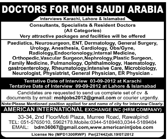 Doctors Required for MOH Saudi Arabia