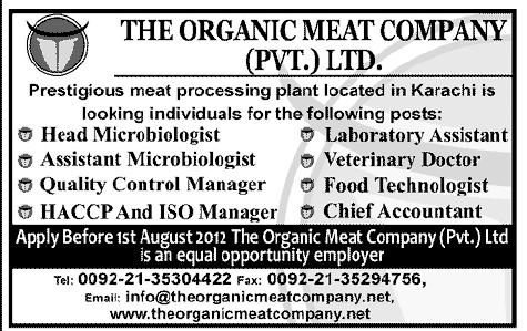 A Organic Meat Company (PVT) Limited Requires Staff