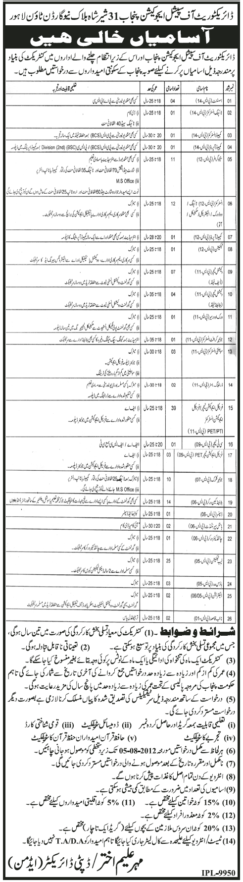 Jobs at Directorate of Special Education Punjab (Government Job)