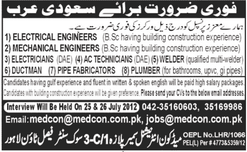 Pipe Fabricators and Mechanical Staff Required for Saudi Arabia