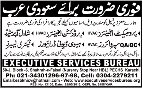 Engineering and Maintenance Staff Required for Saudi Arabia