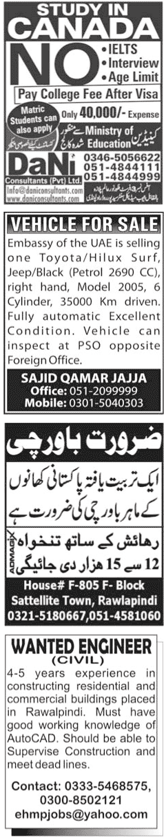 Misc. Job in Jang Rawalpindi Classified 2