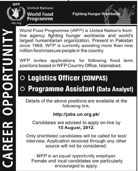 WFP World Food Programme Requires Logistics Officer and Programme Assistant (UN Job)