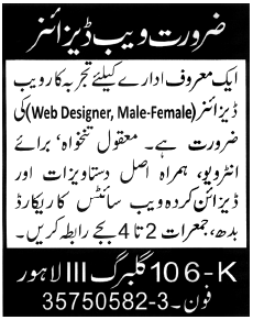 Web Designer Required by an Organization