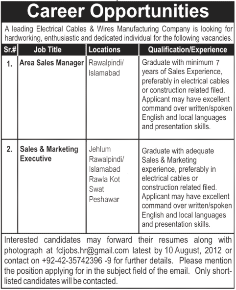 Sales & Marketing Management Staff Required