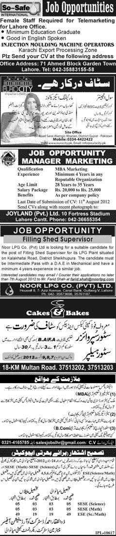 Misc. Jobs in Lahore Jang Classified 1