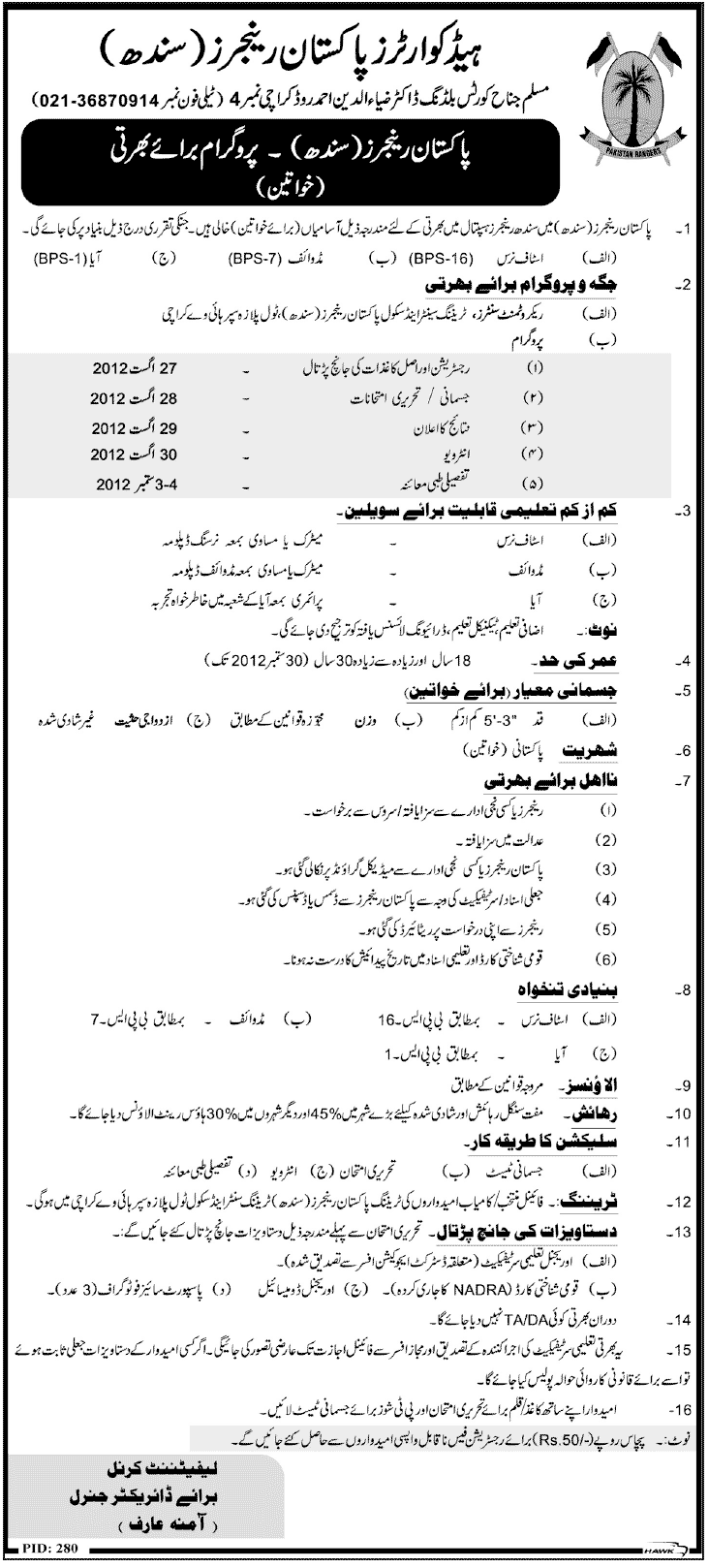 Join Pakistan Rangers Sindh as Ladies Staff Nurse, Midwife and Aya (Government Job)