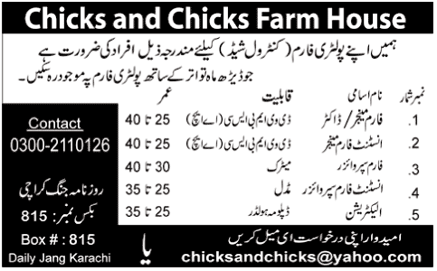Staff Required at Chicks and Chicks Farm House