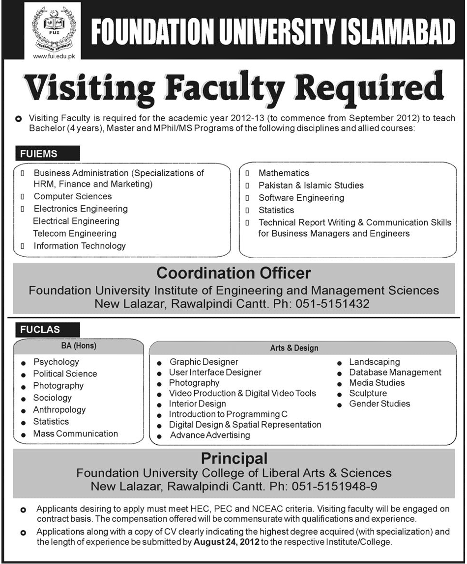 Foundation University Required Visiting Faculty