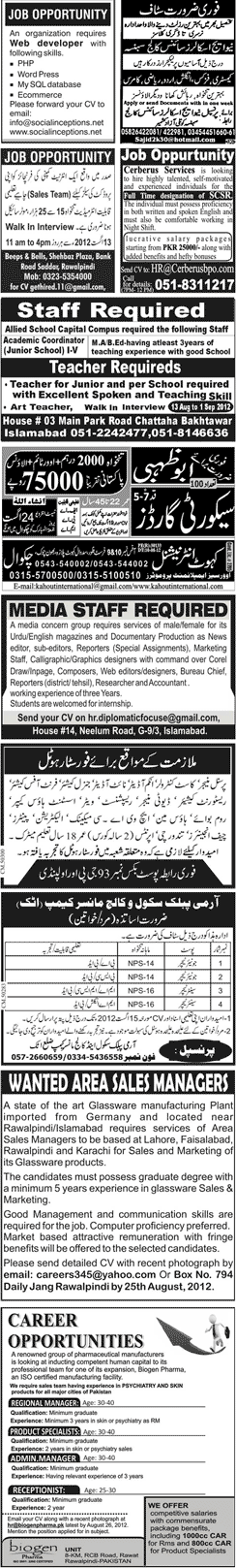 Classified Rawalpindi Jang Misc. Jobs 2