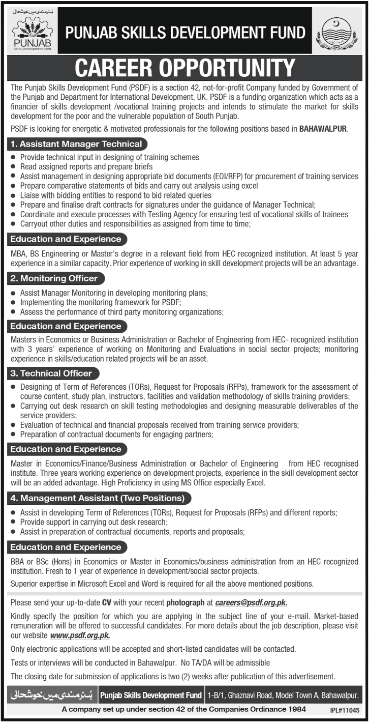 PSDF Punjab Skills Development Fund Jobs (Government Job)