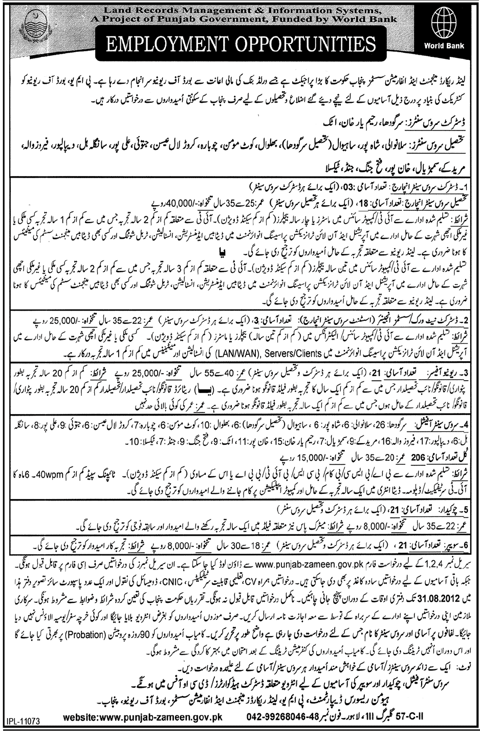 Land Records Management & Information System Punjab Jobs (Government Job)