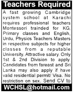 Teachers Required for a Cambridge System School